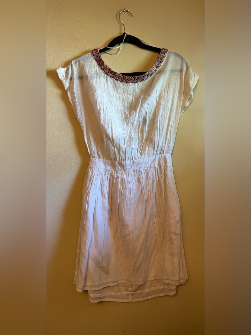 Cream Dress with Embellished Neckline and Open Back